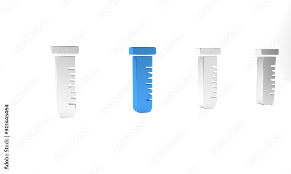 Blue Test tube and flask chemical laboratory test icon isolated on white background. Laboratory glassware sign. Minimalism concept. 3D render illustration Blue Test tube and flask chemical laboratory test icon isolated on white background. Laboratory glassware sign. Minimalism concept. 3D render illustration