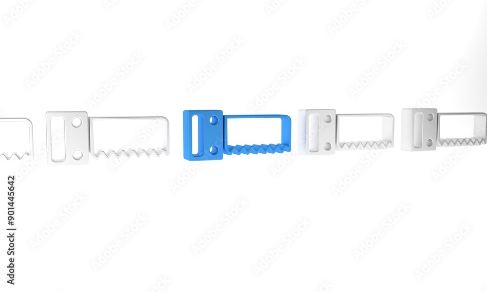 Blue Hand saw icon isolated on white background. Minimalism concept. 3D render illustration Blue Hand saw icon isolated on white background. Minimalism concept. 3D render illustration