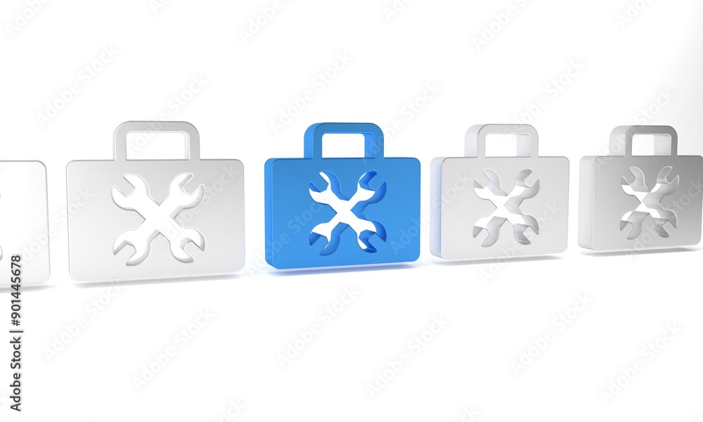 Fototapeta premium Blue Toolbox icon isolated on white background. Tool box sign. Minimalism concept. 3D render illustration