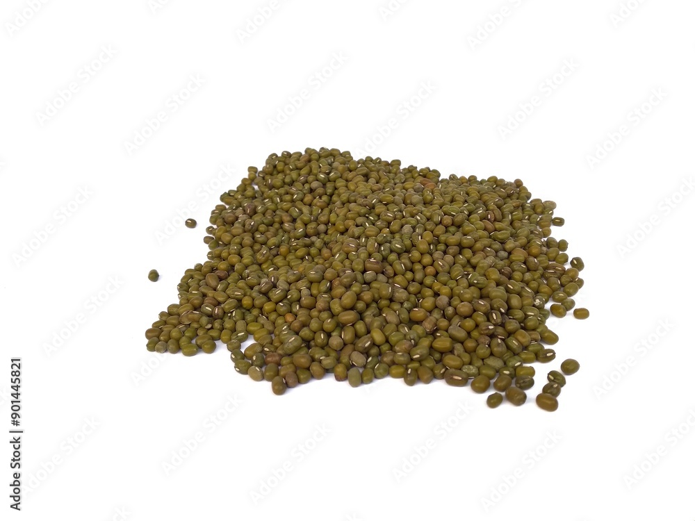 Group of green mung beans or mungo beans or mongo beans isolated on white background.Used as ingredient in both savoury and sweet dishes. Group of green mung beans or mungo beans or mongo beans isolated on white background.Used as ingredient in both savoury and sweet dishes.