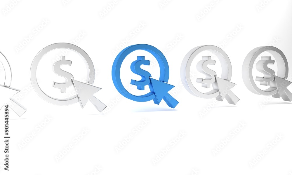 Blue Coin money with dollar symbol icon isolated on white background. Banking currency sign. Cash symbol. Minimalism concept. 3D render illustration Blue Coin money with dollar symbol icon isolated on white background. Banking currency sign. Cash symbol. Minimalism concept. 3D render illustration