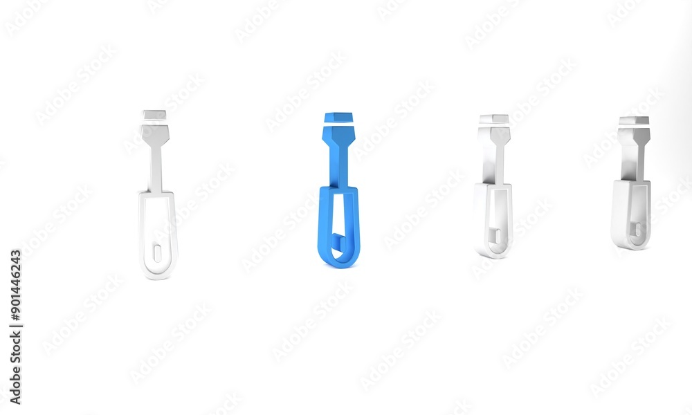 Blue Screwdriver icon isolated on white background. Service tool symbol. Minimalism concept. 3D render illustration Blue Screwdriver icon isolated on white background. Service tool symbol. Minimalism concept. 3D render illustration