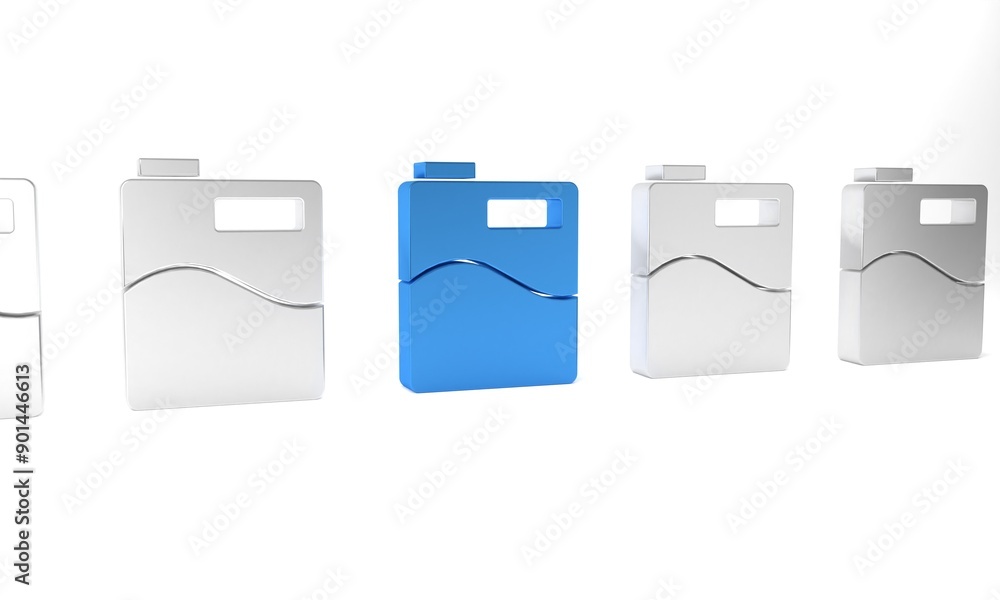 Blue Big bottle with clean water icon isolated on white background. Plastic container for the cooler. Minimalism concept. 3D render illustration Blue Big bottle with clean water icon isolated on white background. Plastic container for the cooler. Minimalism concept. 3D render illustration
