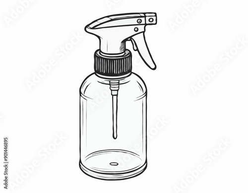 Cylindric sprayer bottle black sketch hand drawn closeup isolated on white background