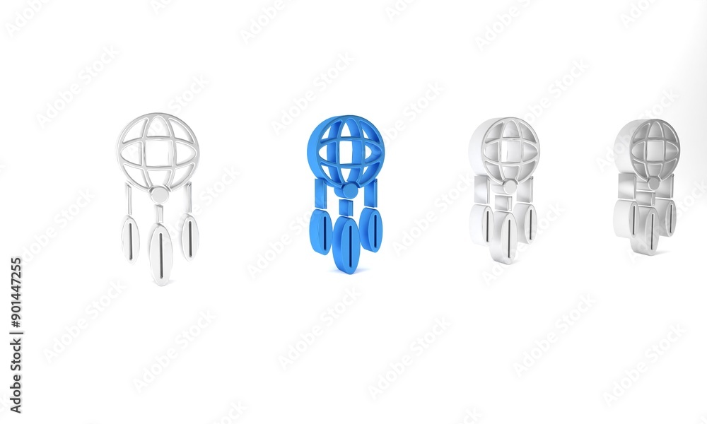 Blue Dream catcher with feathers icon isolated on white background. Minimalism concept. 3D render illustration Blue Dream catcher with feathers icon isolated on white background. Minimalism concept. 3D render illustration