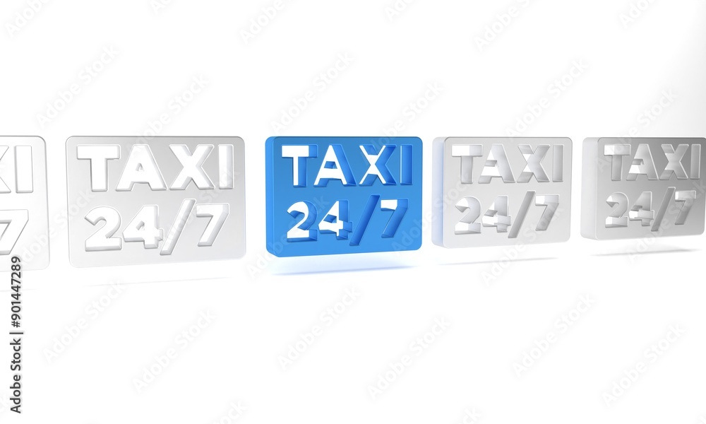 Blue Map pointer with taxi icon isolated on white background. Location symbol. Minimalism concept. 3D render illustration Blue Map pointer with taxi icon isolated on white background. Location symbol. Minimalism concept. 3D render illustration