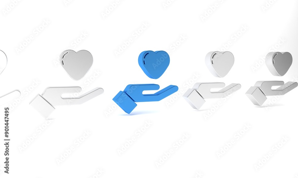 Blue Heart in hand icon isolated on white background. Hand giving love symbol. Valentines day symbol. Minimalism concept. 3D render illustration Blue Heart in hand icon isolated on white background. Hand giving love symbol. Valentines day symbol. Minimalism concept. 3D render illustration
