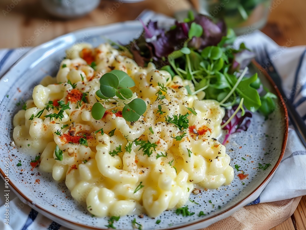 Cheese spaetzle with a side of salad Cheese spaetzle with a side of salad