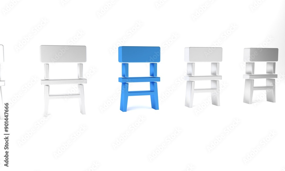 Fototapeta premium Blue Chair icon isolated on white background. Minimalism concept. 3D render illustration