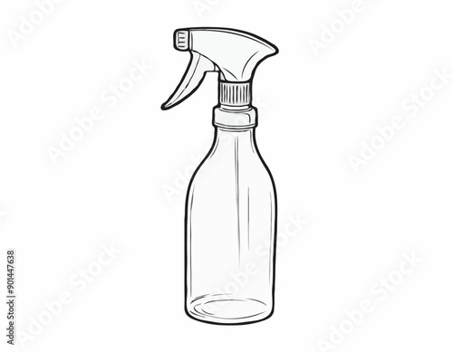 Cylindric sprayer bottle black sketch hand drawn closeup isolated on white background