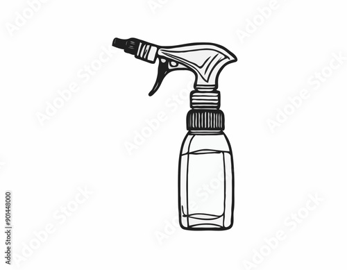 Cylindric sprayer bottle black sketch hand drawn closeup isolated on white background