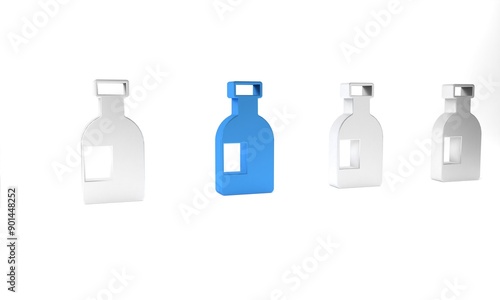 Blue Glass bottle of vodka icon isolated on white background. Minimalism concept. 3D render illustration