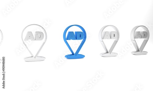 Free Download Blue Advertising icon isolated on white background. Concept of marketing and promotion process. Responsive ads. Social media advertising. Minimalism concept. 3D render illustration - GFXLoad