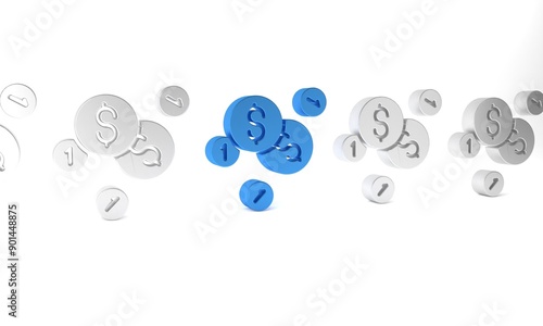 Blue Coin money with dollar symbol icon isolated on white background. Banking currency sign. Cash symbol. Minimalism concept. 3D render illustration