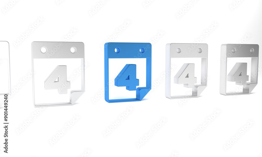 Blue Day calendar with date July 4 icon isolated on white background. USA Independence Day. 4th of July. Minimalism concept. 3D render illustration Blue Day calendar with date July 4 icon isolated on white background. USA Independence Day. 4th of July. Minimalism concept. 3D render illustration