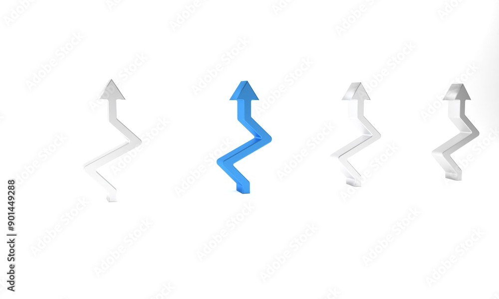 Blue Arrow icon isolated on white background. Direction Arrowhead symbol. Navigation pointer sign. Minimalism concept. 3D render illustration Blue Arrow icon isolated on white background. Direction Arrowhead symbol. Navigation pointer sign. Minimalism concept. 3D render illustration