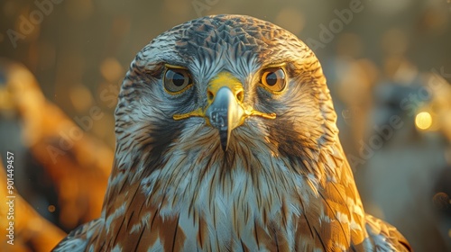 Majestic Hawk Perched Amongst the Sunlit Feathered Community at Dusk