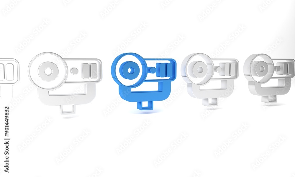 Blue Web camera icon isolated on white background. Chat camera. Webcam icon. Minimalism concept. 3D render illustration Blue Web camera icon isolated on white background. Chat camera. Webcam icon. Minimalism concept. 3D render illustration