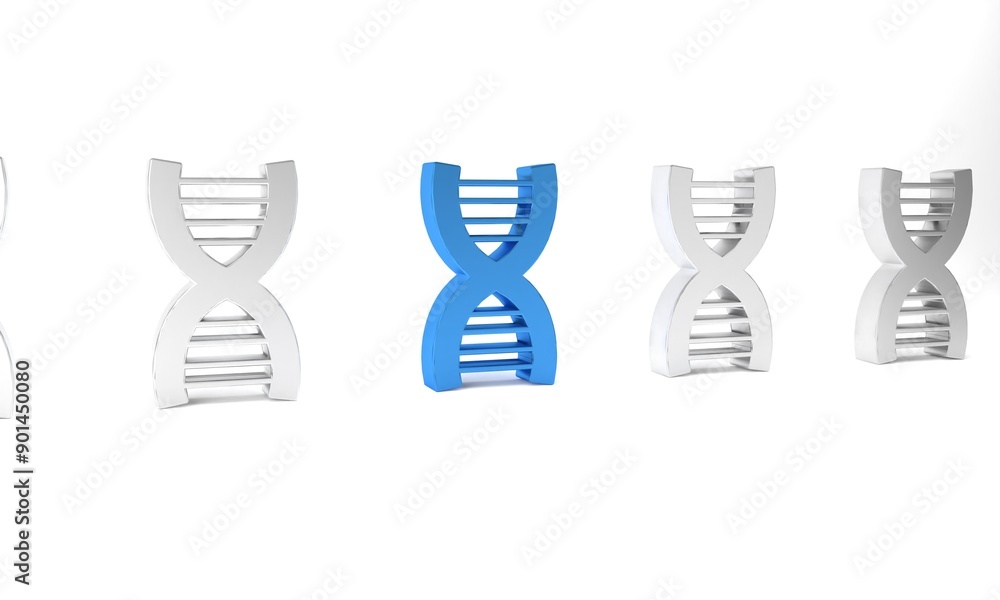 Blue DNA symbol icon isolated on white background. Minimalism concept. 3D render illustration Blue DNA symbol icon isolated on white background. Minimalism concept. 3D render illustration