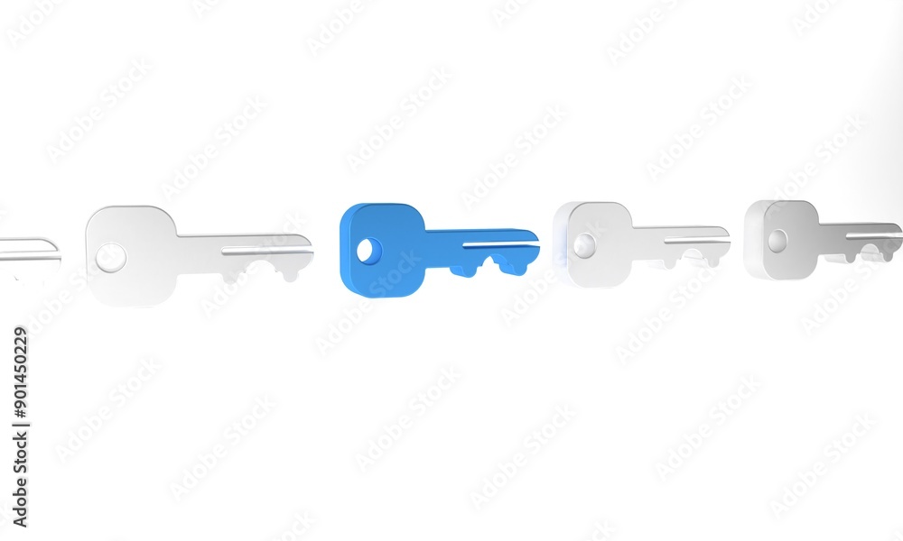 Blue House key icon isolated on white background. Minimalism concept. 3D render illustration Blue House key icon isolated on white background. Minimalism concept. 3D render illustration
