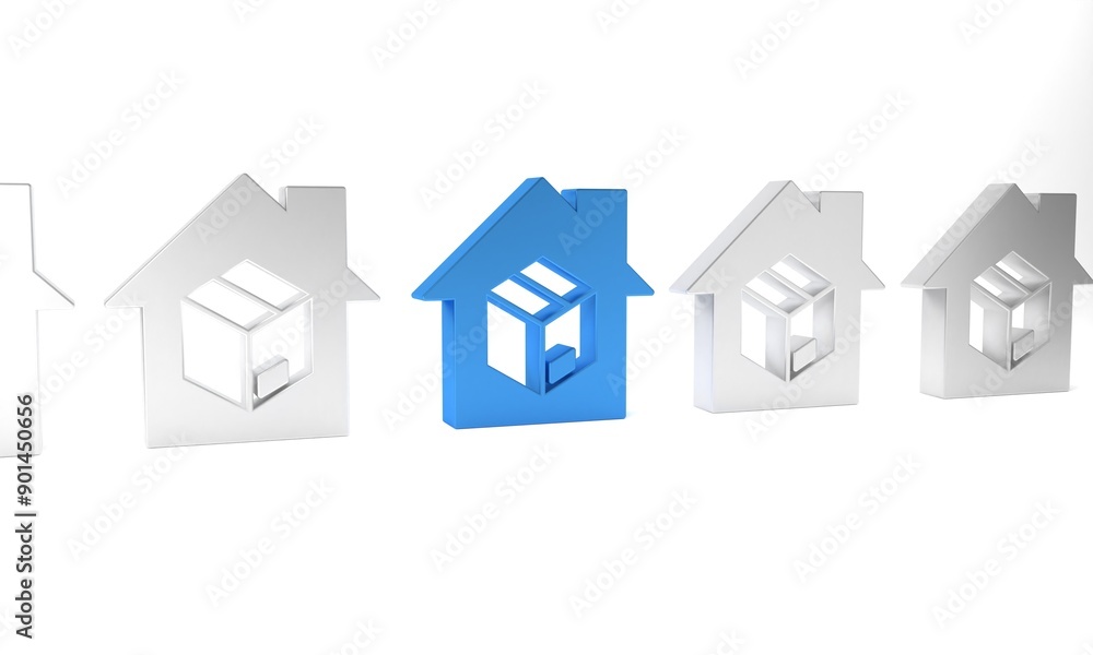Blue Home delivery services icon isolated on white background. Minimalism concept. 3D render illustration Blue Home delivery services icon isolated on white background. Minimalism concept. 3D render illustration
