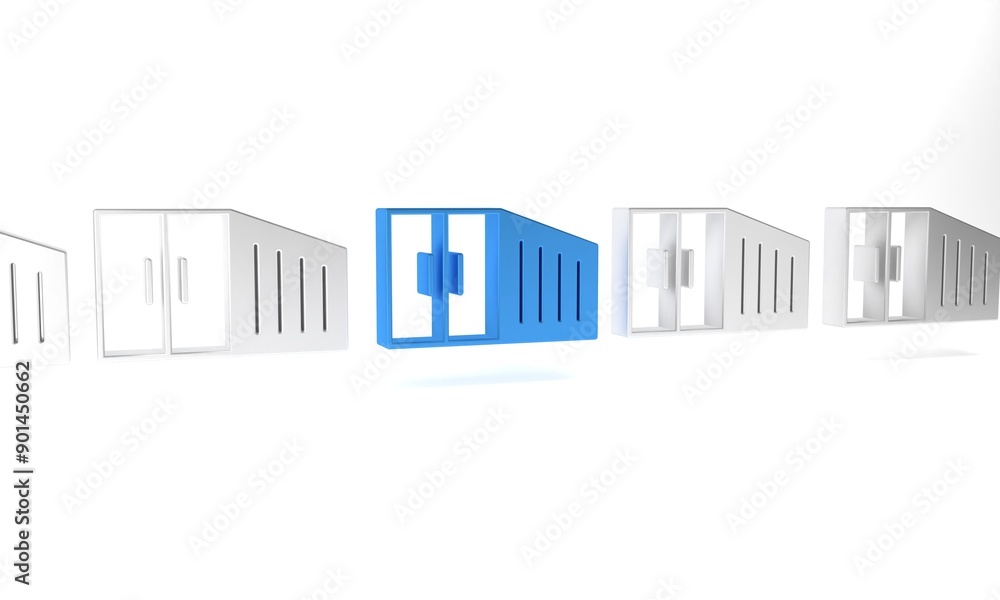 Fototapeta premium Blue Container icon isolated on white background. Crane lifts a container with cargo. Minimalism concept. 3D render illustration