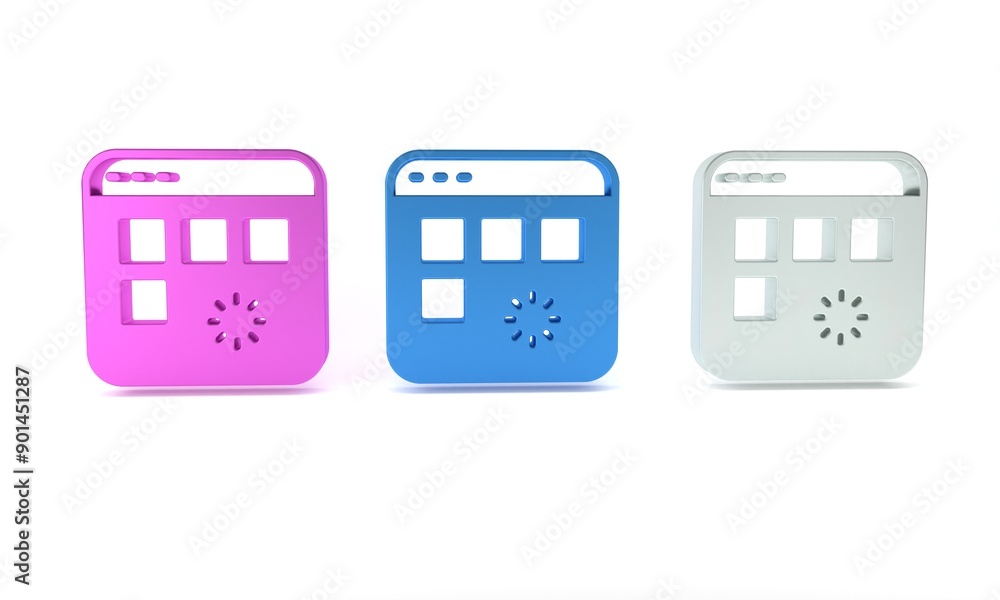 Colorful Loading a data window with a progress bar icon isolated on white background. Minimalism concept. 3D render illustration Colorful Loading a data window with a progress bar icon isolated on white background. Minimalism concept. 3D render illustration