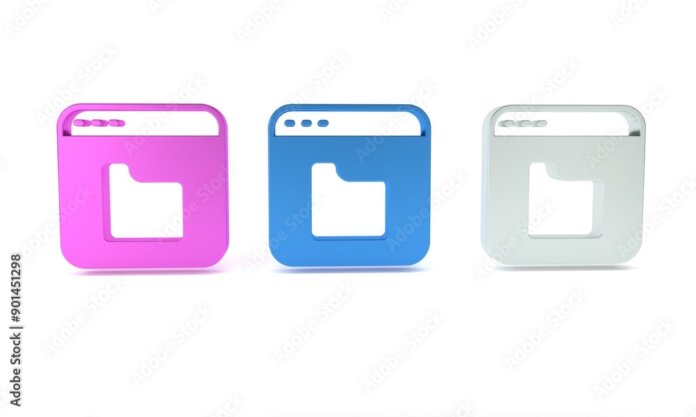 Colorful Browser files icon isolated on white background. Minimalism concept. 3D render illustration Colorful Browser files icon isolated on white background. Minimalism concept. 3D render illustration