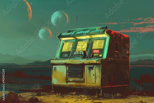 Deserted Jukebox on a Distant Planetary Landscape