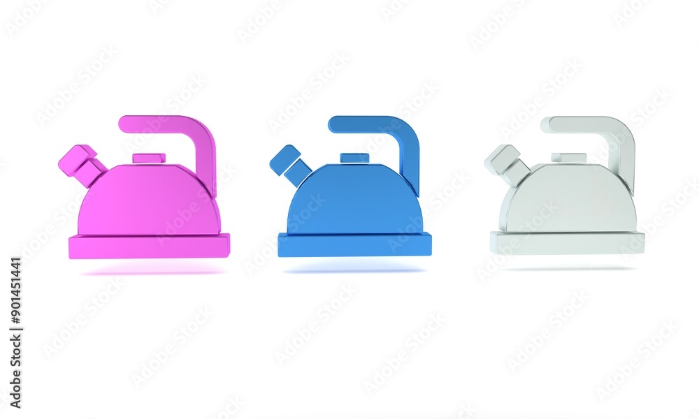 Colorful Kettle with handle icon isolated on white background. Teapot icon. Minimalism concept. 3D render illustration Colorful Kettle with handle icon isolated on white background. Teapot icon. Minimalism concept. 3D render illustration