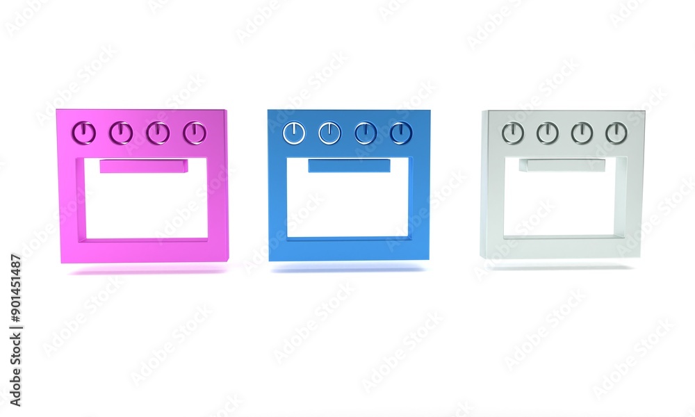 Colorful Oven icon isolated on white background. Stove gas oven sign. Minimalism concept. 3D render illustration Colorful Oven icon isolated on white background. Stove gas oven sign. Minimalism concept. 3D render illustration