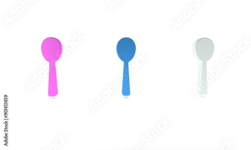 Colorful Spoon icon isolated on white background. Cooking utensil. Cutlery sign. Minimalism concept. 3D render illustration