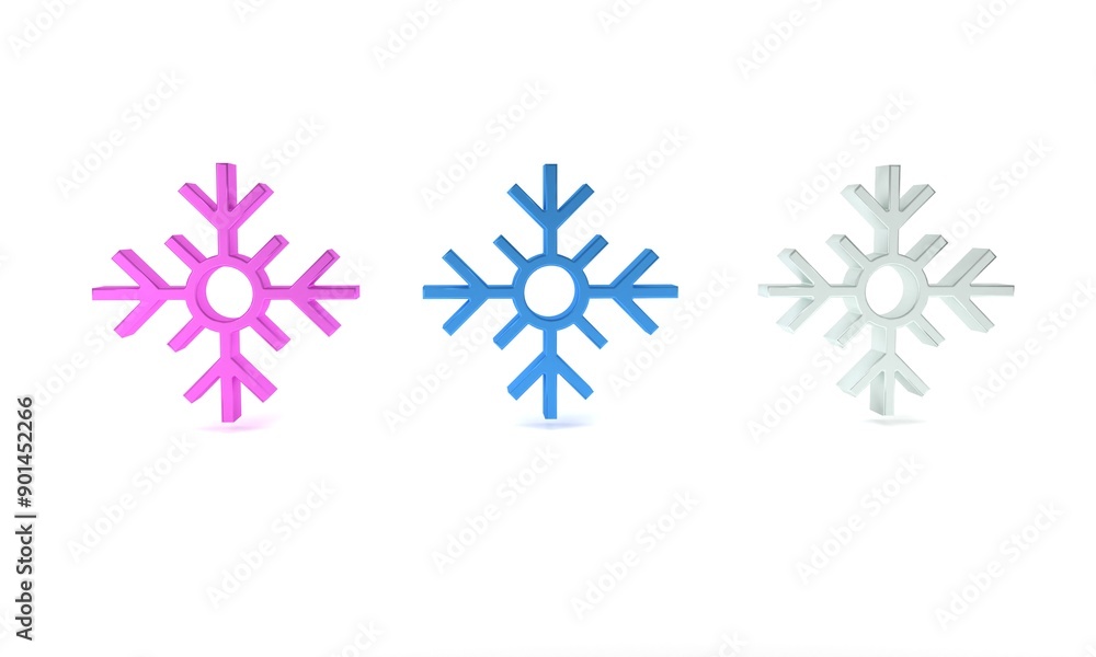 Colorful Snowflake icon isolated on white background. Merry Christmas and Happy New Year. Minimalism concept. 3D render illustration Colorful Snowflake icon isolated on white background. Merry Christmas and Happy New Year. Minimalism concept. 3D render illustration
