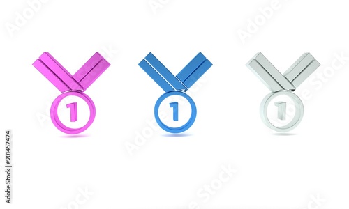 Colorful Medal golf icon isolated on white background. Winner achievement sign. Award medal. Minimalism concept. 3D render illustration