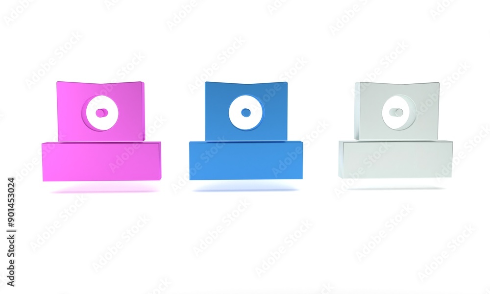 Colorful Spray can nozzle cap icon isolated on white background. Minimalism concept. 3D render illustration Colorful Spray can nozzle cap icon isolated on white background. Minimalism concept. 3D render illustration