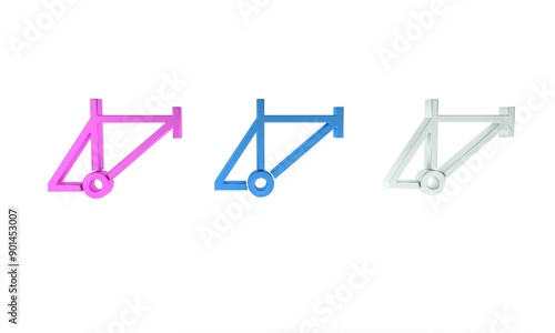 Colorful Bicycle frame icon isolated on white background. Minimalism concept. 3D render illustration