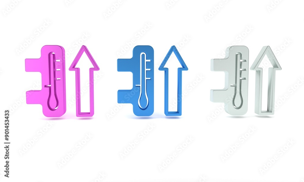 Colorful Planet earth melting to global warming icon isolated on white background. Ecological problems and solutions - thermometer. Minimalism concept. 3D render illustration Colorful Planet earth melting to global warming icon isolated on white background. Ecological problems and solutions - thermometer. Minimalism concept. 3D render illustration