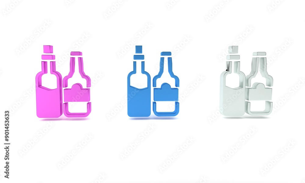Colorful Whiskey bottle icon isolated on white background. Minimalism concept. 3D render illustration Colorful Whiskey bottle icon isolated on white background. Minimalism concept. 3D render illustration