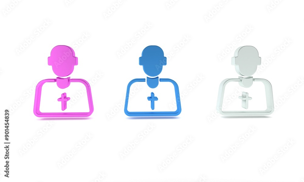 Colorful Priest icon isolated on white background. Minimalism concept. 3D render illustration Colorful Priest icon isolated on white background. Minimalism concept. 3D render illustration