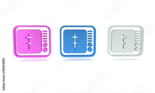 Colorful Online church pastor preaching video streaming icon isolated on white background. Online church of Jesus Christ. Minimalism concept. 3D render illustration