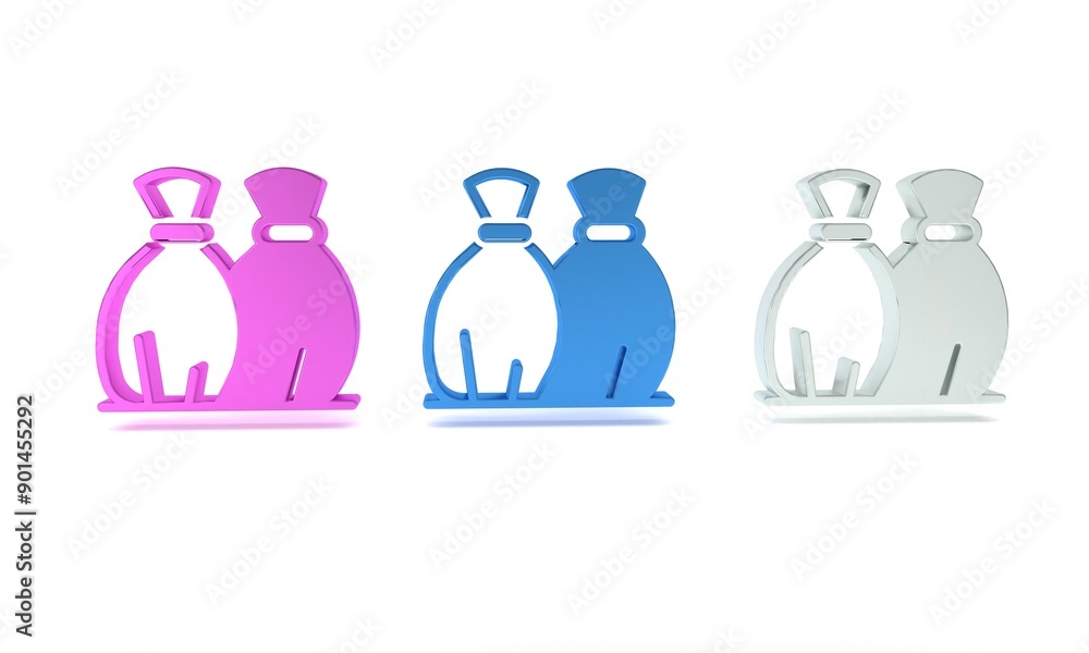 Colorful Garbage bag icon isolated on white background. Minimalism concept. 3D render illustration Colorful Garbage bag icon isolated on white background. Minimalism concept. 3D render illustration
