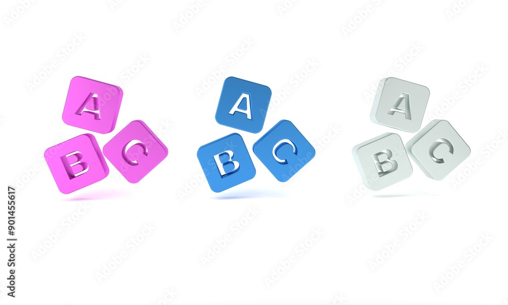 Obraz premium Colorful ABC blocks icon isolated on white background. Alphabet cubes with letters A,B,C. Minimalism concept. 3D render illustration