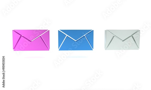 Colorful Mail and e-mail icon isolated on white background. Envelope symbol e-mail. Email message sign. Minimalism concept. 3D render illustration