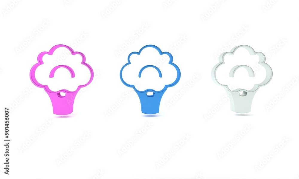 Colorful Broccoli icon isolated on white background. Minimalism concept. 3D render illustration Colorful Broccoli icon isolated on white background. Minimalism concept. 3D render illustration