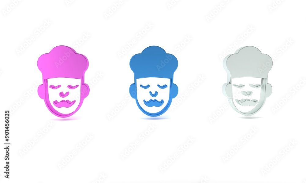 Colorful Cook icon isolated on white background. Chef symbol. Minimalism concept. 3D render illustration Colorful Cook icon isolated on white background. Chef symbol. Minimalism concept. 3D render illustration