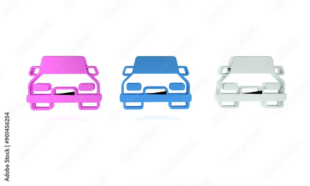 Colorful Car icon isolated on white background. Minimalism concept. 3D render illustration Colorful Car icon isolated on white background. Minimalism concept. 3D render illustration