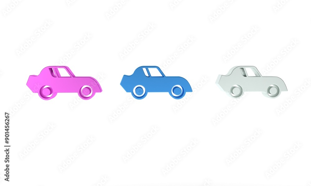 Colorful Car icon isolated on white background. Minimalism concept. 3D render illustration Colorful Car icon isolated on white background. Minimalism concept. 3D render illustration