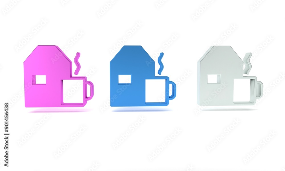 Colorful Cup of tea with milk icon isolated on white background. Minimalism concept. 3D render illustration Colorful Cup of tea with milk icon isolated on white background. Minimalism concept. 3D render illustration
