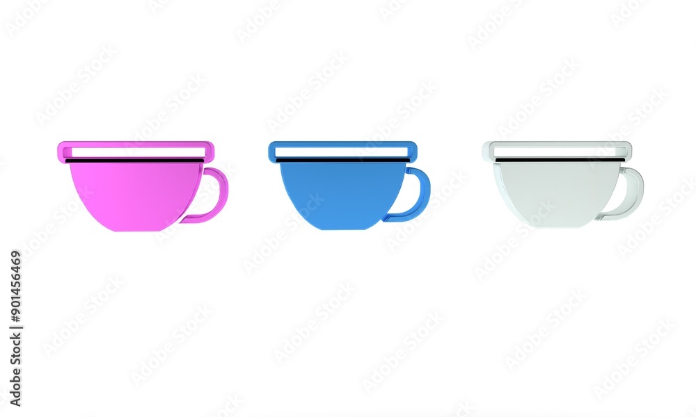 Colorful Cup of tea icon isolated on white background. Minimalism concept. 3D render illustration Colorful Cup of tea icon isolated on white background. Minimalism concept. 3D render illustration