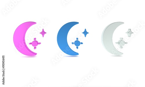 Free Download Colorful Moon and stars icon isolated on white background. Cloudy night sign. Sleep dreams symbol. Full moon. Night or bed time sign. Minimalism concept. 3D render illustration - GFXLoad